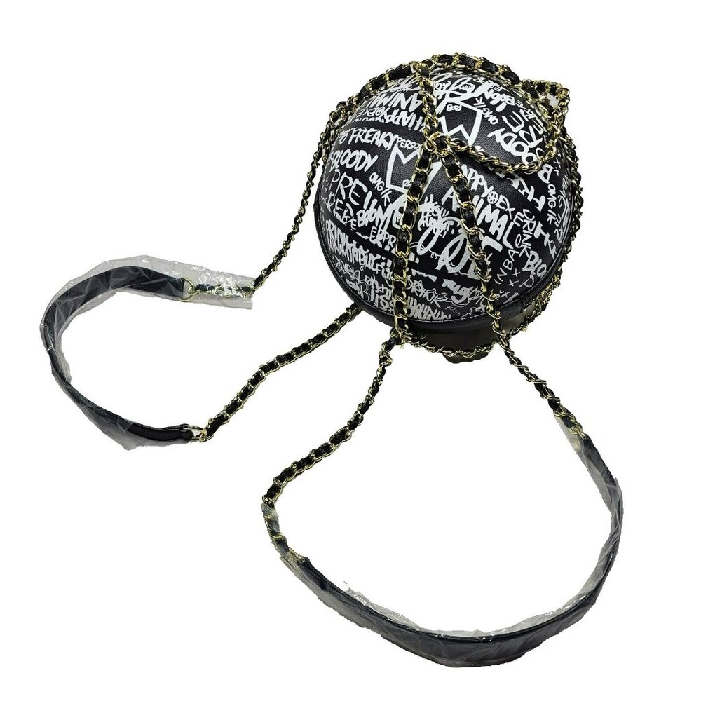 Graffiti Basketball Zip Backpack Women's Gym Sport Bag 8" Black / White / Gold